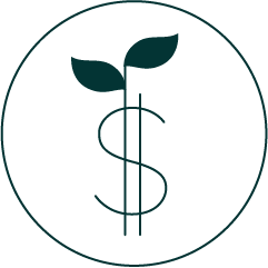 Icon depicting a dollar sign with leaves
